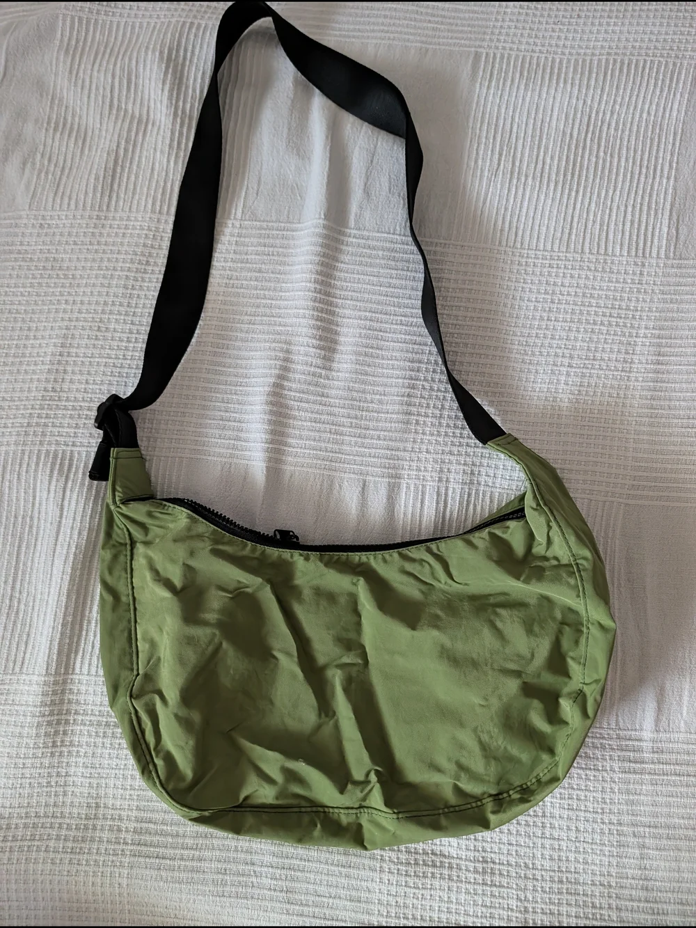 Olive Green Nylon Hobo Crescent Crossbody Bag